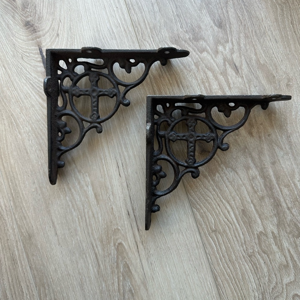 2 Vintage Metal Brown Wall Brackets